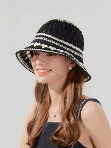 Women's Elegant Breathable UV Protection Bucket Hat, Suitable For Vacation, Beach, Casual, Boho Style - Multicolor - View 2