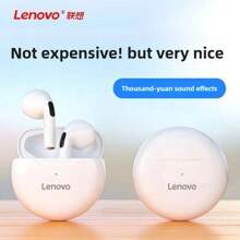 Lenovo 1 pieza Auriculares inalámbricos Bluetooth HT38 con sonido HD, graves, a prueba de sudor, ligeros y cómodos, ideal como regalo para mujeres y hombres, color negro y blanco, regalo de fiestas