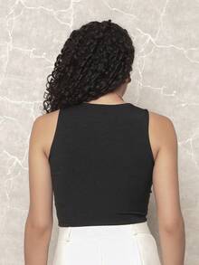 Kit 3 Cropped Women's Tank Top Plain Basic Suplex With Lining - Black\White\Blue - View 8