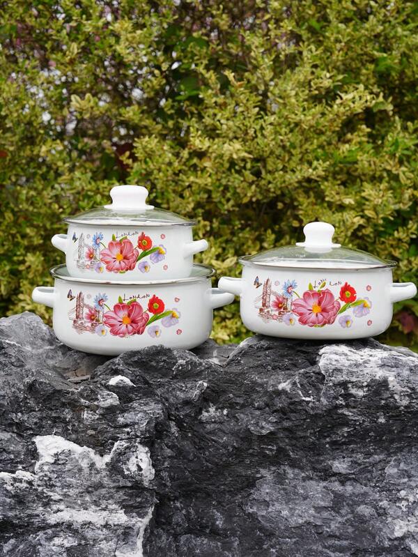 1 Set mit 3 Stücke emailliertem Kochgeschirr-Set, Alltagsgeschirr für die Küche, tragbarer Kochtopf für Outdoor, multifunktionaler Topf zum Kochen, Kochen, Pasta