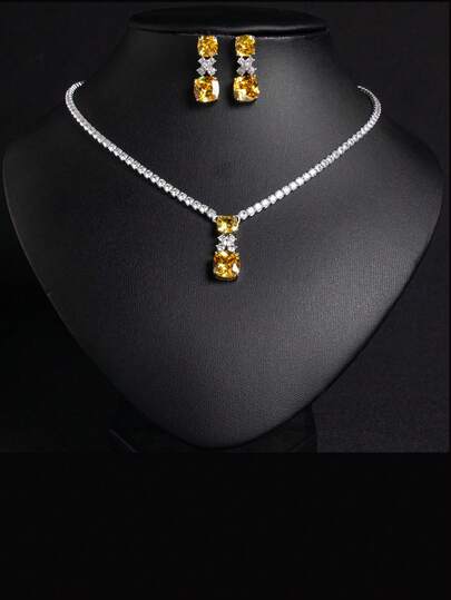 3pcs/Set Women's Fashion Bride Wedding Necklace Set, Earring Necklace Combo, Shiny Luxury Women Fashion Set, Women Summer Jewelry Accessory Set, Western Ball Jewelry Accessory, Holiday Gift (Multiple Colors Available)