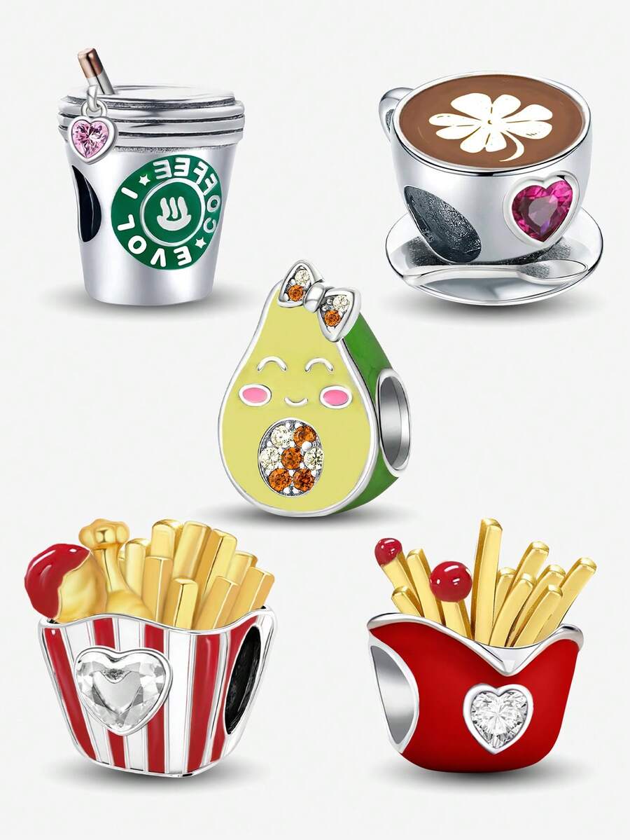 1 PC Khoai tây chiên Cà phê Quả bơ Mặt dây chuyền Quả bóng thích hợp cho Vòng tay DIY Trang sức nữ