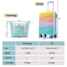 MERAX 20" Carry-On Luggage With Cup Holder – Lightweight Glossy Hardshell Suitcases With Spinner Wheels, TSA Lock, Airline Approved, 2 Pieces Set Luggage Case Trolley Suitcase Spinner Suitcase Travel Luggage Travel Suitcase Suitcase Luggage Carry-On Suitcase With Wheels Travel Essentials Durable For Men For Women For Vacation For Business Large Capacity Travel Essential Travel Accessories Travel Organizer Travel Stuff - Blue+Orange(20"+Bag) - View 3