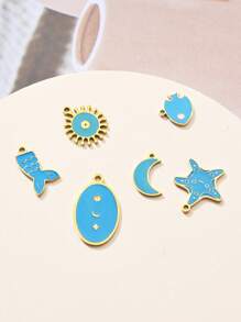4pcs/6pcs Multi-Color Fashion Metal Star, Moon, Flower, Fish, Heart Shape Pendant, Suitable For Family, Couples, Best Friends Handmade DIY Jewelry Making Pendant, Necklace, Earrings, Keychain, Phone Chain Decor Gift