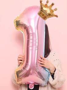1pc 32-Inch Foil Gradient Number Crown Shape Balloon, Birthday Party Decoration, Baby Shower, Wedding Anniversary, Theme Party Decoration, Children's Birthday Decor Balloon