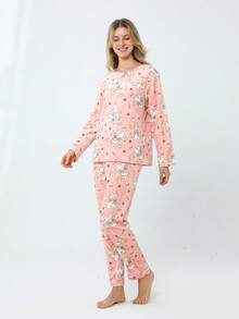 2Pzs Conjuntos De Pijamas Gruesos y Cálidos Térmica Para Mujer Top Y Pantalón pijama Polar Mujer - Rosa - Ver 6