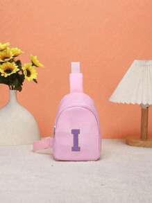 1 bolso de hombro juvenil y riñonera, con un patrón de letras de diferentes colores de la A a la Z en la riñonera, letras coloridas llenas de destellos, material de nailon con correa de hombro ajustable, para viajes de temporada y al aire libre, cierre de cremallera de metal para proteger los artículos