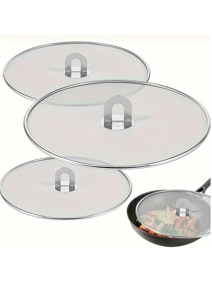 不锈钢防溅罩 - 耐用、防油、防溅、非电动、食品供应设备 - 防护网状锅盖，适用于煎炸和烹饪、厨房和房车使用