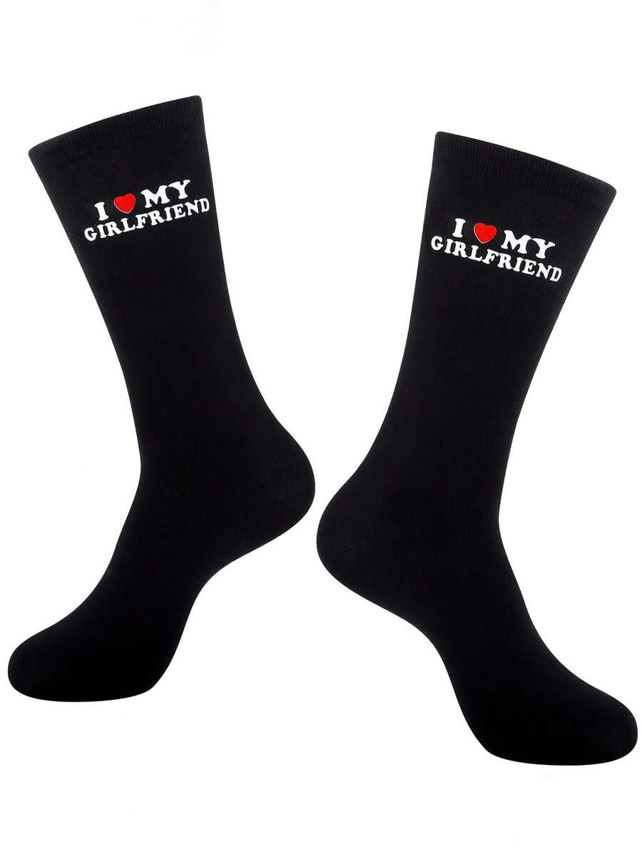 1 Pair I Love My Girlfriend Socks Cute Gifts For Boyfriend Funny Boyfriend Gift Ideas For Anniversary Valentine's Day Birthday Gifts I Love My Girlfriend Socks Funny Socks, Fall