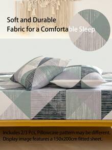 3Pcs Fitted Sheet Set, 80g Microfiber, Geometric Pattern, 1 Fitted Sheet + 2 Pillowcases