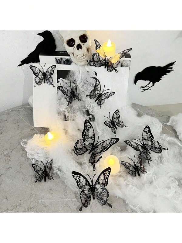 1pc Black Hollow 3D Butterfly Wall Sticker, Modern Home Decor For Living Room And Bedroom, Holiday Decor Room Decor Wall Decor Wall Stickers Stickers