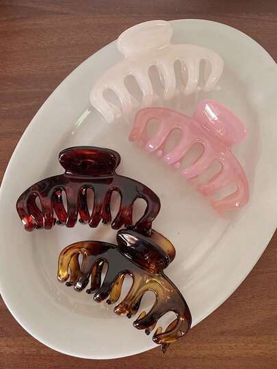 4pcs/1pc Women's 12cm/4.72in Extra Large Glossy Pink, White, Yellow, Red, Jelly Color Medium Claw Hair Clips, Lightweight Plastic, Fashion Versatile, Elegant, Minimalist Solid Color Hair Accessories Suitable For Daily Wear, Casual, Party, Commute, Vacation, Washing Face, Makeup, Outfit Matching Fall Winter Claw Clip