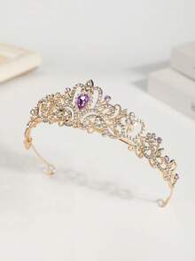 1pc Women's Fashionable Princess Crown Rhinestone Decorated Headband, Sweet Birthday Hair Accessory Tiara Hair Garland Costume Crown, Tiara Crown, Wedding, Bridesmaids Gifts, Looks Of Party - Purple - View 4