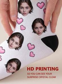 1 par de calcetines de tubo medio personalizados para hombres, pon cualquier cara en los calcetines, calcetines personalizados con fotos, pares de imágenes personalizadas interesantes con calcetines de largo medio a largo