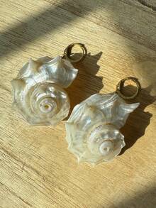 1 对不对称形状天然贝壳吊坠不锈钢防水耳环，时尚夸张女士天然珠宝，适合夏季海滩度假 - 彩色 - 查看 4