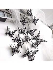 1pc Black Hollow 3D Butterfly Wall Sticker, Modern Home Decor For Living Room And Bedroom, Holiday Decor Room Decor Wall Decor Wall Stickers Stickers
