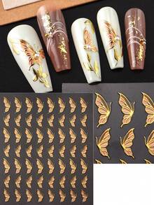 2 件全息飞蝴蝶美甲贴纸，金线印花蝴蝶指甲贴花，适合春夏季指甲 | 专业品质 DIY 指甲饰品和指甲用品 - 彩色 - 查看 2
