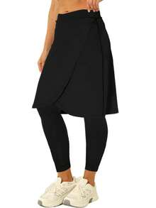 Fisoew Women's Tennis Skirt With Built-In Shorts - Knee Length Athletic Skort With Pockets, Gym Workout Golf Skirt, Y2K Sporty Aesthetic, Clean Girl Tennis Core, Squat Proof Skorts, Hot Girl Summer, Plus Size Available - 黑色 - 查看 2