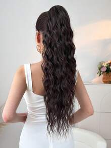 Tóc nối đuôi ngựa gợn sóng dài 26 inch, liền khối, kiểu gợn sóng xoăn, dành cho nữ, màu đen nâu. - Nâu đen - Xem 6