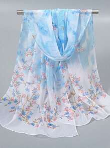 1 pieza Bufanda de poliéster con estampado floral y color degradado, adecuada para todas las estaciones