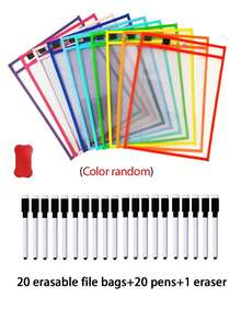 BELLKIDS 6/12 Transparent Double-Sided Erasable Dry Erase Bags With 8-Color Pens, Hanging Writing File Bags, Colored Graffiti And Painting Bags, PVC Storage Bags, Literacy Games, Interactive Props, Perfect For Classrooms, Families, Student Stationery, And Teaching Tools.