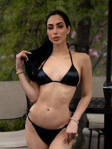 Carolina Barros Summer Beach PU Halter Triangle Tie Side Bikini Set Bikini Set For Women