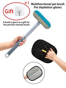 1 pieza Conjunto multifuncional de cepillo para mascotas y guante quitapelos electroestático, diseño de eliminación de fieltro bidireccional, lavable para una limpieza fácil, apto para eliminar el pelo de gatos y perros, limpiar alfombras, camas, ropa, árboles para gatos, grietas de sillas y vidrio, artículos de limpieza para mascotas, necesidades para perros y gatos, cepillo para gatos y perros