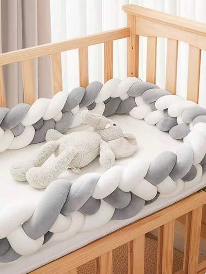 1pc Baby Crib Knitted Cable Braid Bumpers, Soft Comfortable Protective Cushion Pad, Thickened High Bumpers, Suitable For Crib, Bassinet, Changing Table, Stroller, Combination Bed