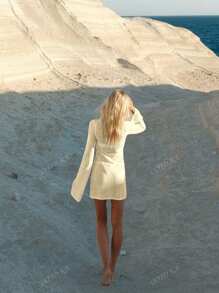 Spring And Summer Leisure Romantic Holiday Style Hollow Translucent Design Dress Slim Long Sleeve Women's Smock