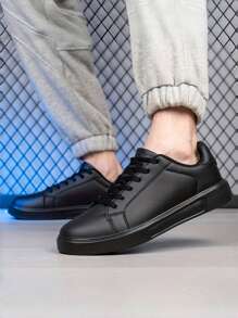 Tênis de Skate de Cano Baixo em Cor Sólida Moderna Masculino, Tênis Casuais Confortáveis Antiderrapantes com Cadarço, Adequados para Uso durante Todo o Ano e Atividades ao Ar Livre, Ideais para Casual de Verão Adolescente, Esportes ao Ar Livre, Viagens de Férias, Presentes de Formatura ou Acessórios de Vestimenta de Aniversário