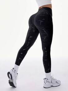 Figurbetonte Leggings mit hoher Taille und Hüftanhebung, künstlerischer Foliendruck für Fitness & Streetwear, Taillenformung & Po-Anhebung | Modische, metallische Leggings, die man überall tragen kann, anatomisch gestaltete Po-Anhebung, metallische Folien-Verarbeitung, hohe Taille mit Kompression, jugendlich, nahtloser Übergang vom Studio zur Straße, Damen-Metallic-Yogahosen