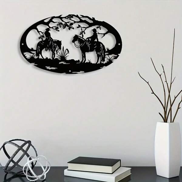 1pc Western Cowboy Metal Wall Art – Hollow Horseshoe Design With Cowboy And Horse Scene – Easy To Hang, No Power Needed – Unique Gift For Western Lovers, Rustic Home Decor, Or Cowboy Accessories