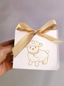 Élégantes boîtes à bonbons thème mouton pour l'Aïd al-Adha, avec ruban doré - contenants cadeaux en papier blanc et doré pour Ramadan Kareem, parfait pour les faveurs de fête islamique et décorations de maison