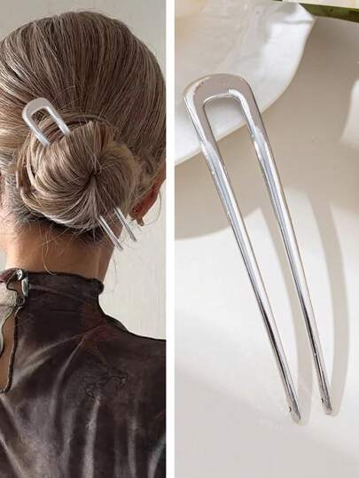 1pc Metal Alloy U-Shaped Smooth Bridal Hair Clip, Elegant European Style Hair Accessory For Buns Hair Pin Hair Bun Maker Bun Hair Piece Hair Styling Pins, School Stuff