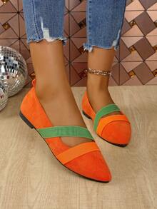 女士经典时尚黑色尖头平底鞋，户外防滑平底鞋，尖头平底运动鞋，平底乐福鞋，芭蕾平底鞋，闪光亮片平底鞋，弹性交叉带平底鞋，低帮平底鞋，豹纹平底鞋，适合派对、学校、日常穿着、户外健身、徒步旅行 - 亮橙色 - 查看 5