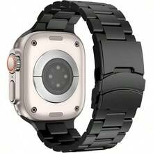 FFO2World Verstellbares Titan-Uhrenarmband – Klassisches, ultraleichtes & hypoallergenes Design mit sicherem Verschluss – Kompatibel mit Apple i Watch Ultra 1/2 (49mm), 46mm, 45mm, 44mm, 42mm – Für Serie 10 bis 1 & SE – Hochwertiges Geschenk für Damen & Herren - Schwarz - Übersicht 1
