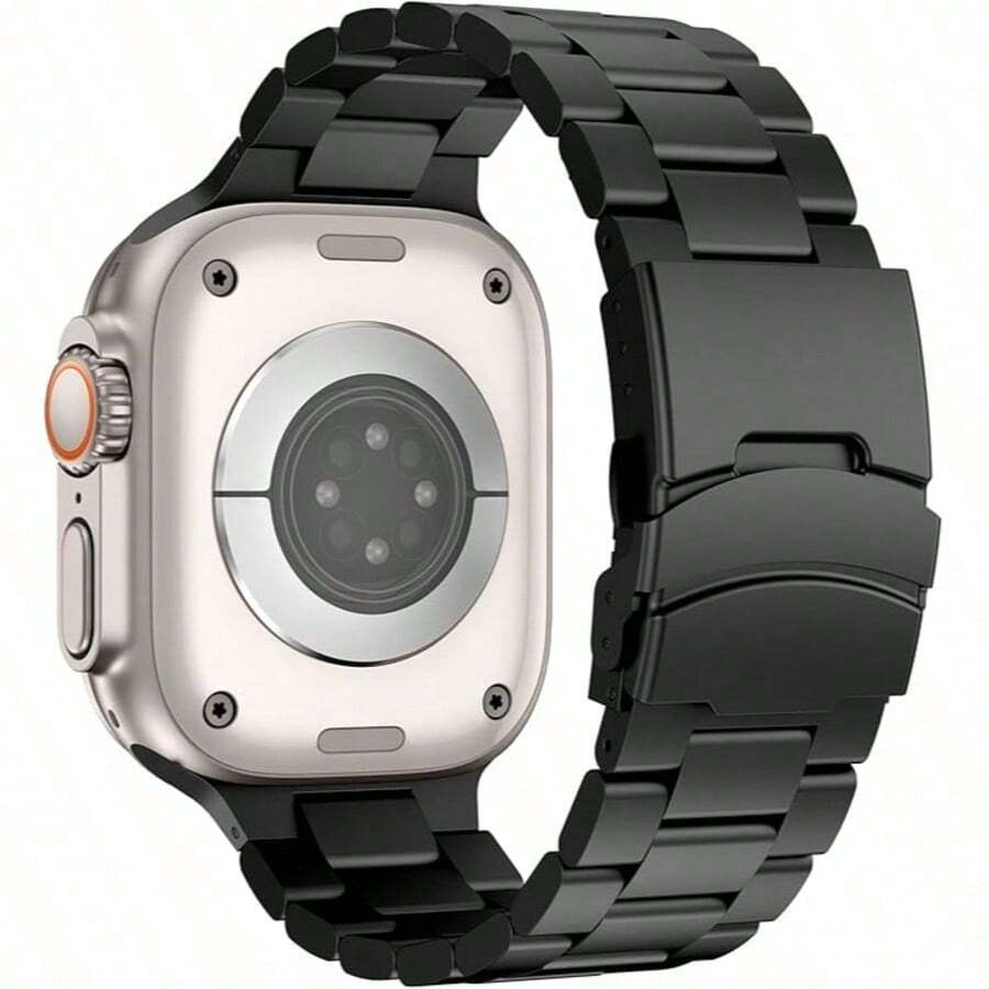 FFO2World Verstellbares Titan-Uhrenarmband – Klassisches, ultraleichtes & hypoallergenes Design mit sicherem Verschluss – Kompatibel mit Apple i Watch Ultra 1/2 (49mm), 46mm, 45mm, 44mm, 42mm – Für Serie 10 bis 1 & SE – Hochwertiges Geschenk für Damen & Herren - Schwarz - Übersicht 1