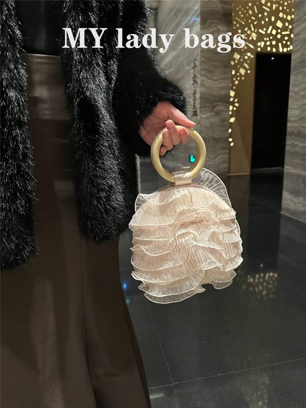 Bolso con volantes y pliegues de estilo vintage, nuevo bolso de hombro de damas 2025, elegante bolso de mano