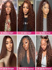 38 英寸杰瑞卷曲巧克力棕色 360 度蕾丝前假发，真人发质透明蕾丝，预拔婴儿发质，360 度全蕾丝前假发，真人发质巴西处女卷发，适合女士