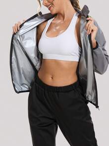 1Set Sauna Suit For Women Sweat Suits Gym Workout Exercise Sauna Jacket Pants Full Body - Black - View 4