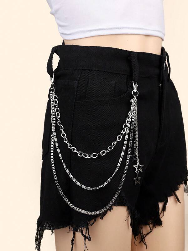 1 Peça Acessório Corrente para Calça Infantil na Cor Prata, Estilo Punk com Estrelas