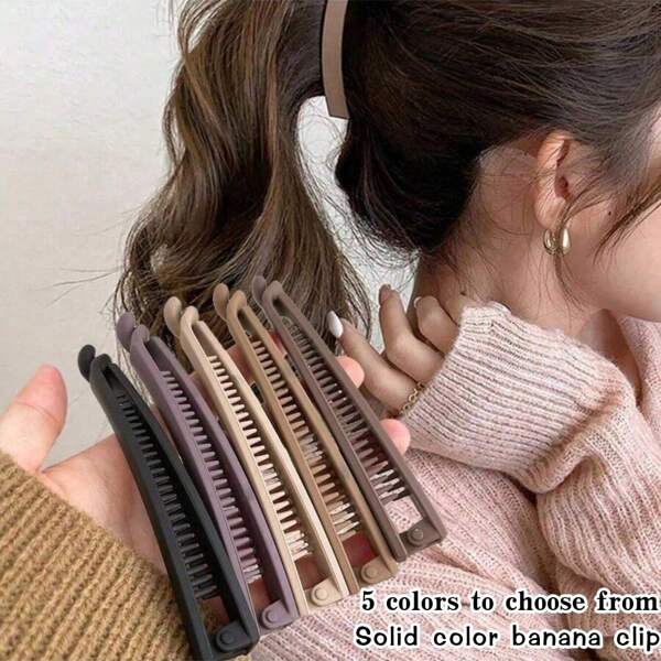 5pcs/2pcs/1pc Elegant Solid Color Banana Hair Clips, High Ponytail Fixator, Twist Claws, Large Matte Banana Hair Clips, Non-Slip Hair Clips, Hair Bun Maker, Minimalist Lightweight Plastic Banana Hair Clips, Everyday Use, Strong Ponytail Fixation, Suitable For Thick, Thin, Curly Hair, Wear, Party, Work, Travel, Bathroom, Ideal Gift For Family And Friends, Valentine's Day, Birthday, New Year, Party Supplies Back To School