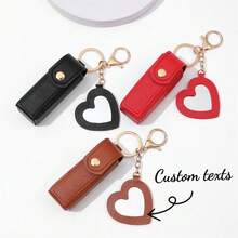 Lennik Llavero de cuero de PU con espejo con forma de corazón y nombre personalizado, con número láser, accesorio para bolso, llavero de coche, regalo para festival, ropa, accesorios, Halloween, novio, novia, familia, amigos