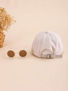 2pcs Plush Teddy Bear Children Sunglasses & Cap Set, Baseball Cap With Adjustable Snap, Breathable Lightweight Sweatabsorbent, Minimalist Cute Design, Suitable For Daily, Vacation, Outdoor Walking, Gift