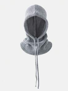 1pc Women's Drawstring Balaclava Solid Color Knit Hat, Neck Warmer Wool Detachable Hoodie, Casual Streetwear - Dharma Hat - View 9