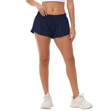 Women's Low-Rise Workout Shorts - Lightweight Quick-Dry Athletic Shorts With Zip Pocket, Built-In Liner For Running, Yoga, Gym - 藏蓝色 - 查看 5