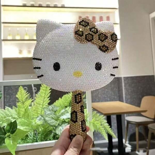 Sanrio Sanrio KT Cat Mirror Paste Diamond DIY Diamond Inlaid KT Cat Cosmetic Mirror Cartoon Handheld Mirror Creative Gift