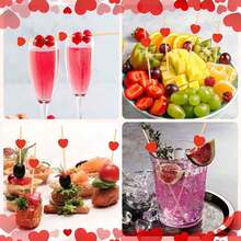 100/50pcs 4.72inch Bamboo Heart Fruit Picks, Bamboo Cocktail Sticks, Heart Shape Bamboo Skewers, Appetizer Picks, Meat Picks, Appetizer Toothpicks, Decoration Sticks, Suitable For Birthday, Party, Beverage Decoration, Buffet,School Supplies - Multicolor - View 9