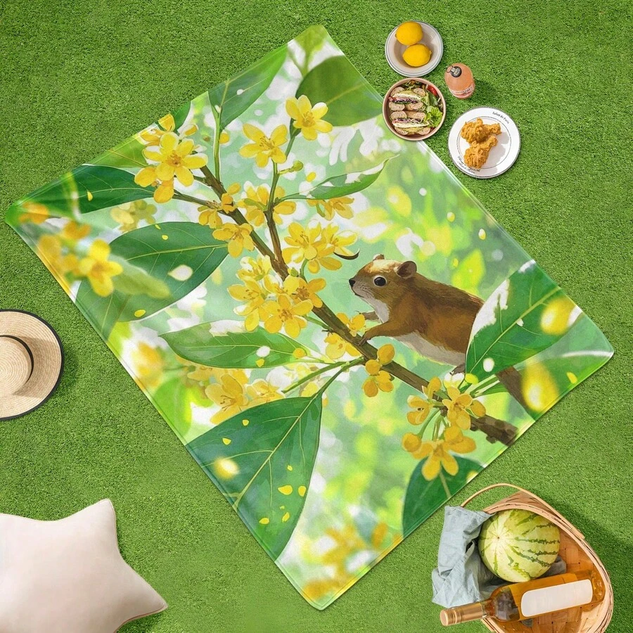Osmanthus Squirrel Minimalist Picnic Blanket Elegant Design For Family Outdoor Gatherings All Seasons Use Durable And Stylish Functional Aesthetic Appeal For Nature Inspired Moments Printing - Multicolor - View 1