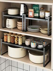 1pc Expandable Multipurpose Cabinet Organizer Rack, Can Extend Up To 55cm/22in, Multi-Tier Storage, Kitchen Cabinet Shelf, Multifunctional Metal Rack For Pots Pans, Suitable For: Kitchen Cabinets, Countertops, Under Sink, Rust & Moisture Proof, Space-Saving, Suitable As Housewarming/Kitchen Decor Gift - Multicolor - View 2
